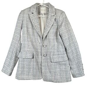 Avec Les Filles Womens Blue White Tweed Plaid Blazer Jacket Size M Anthropologie